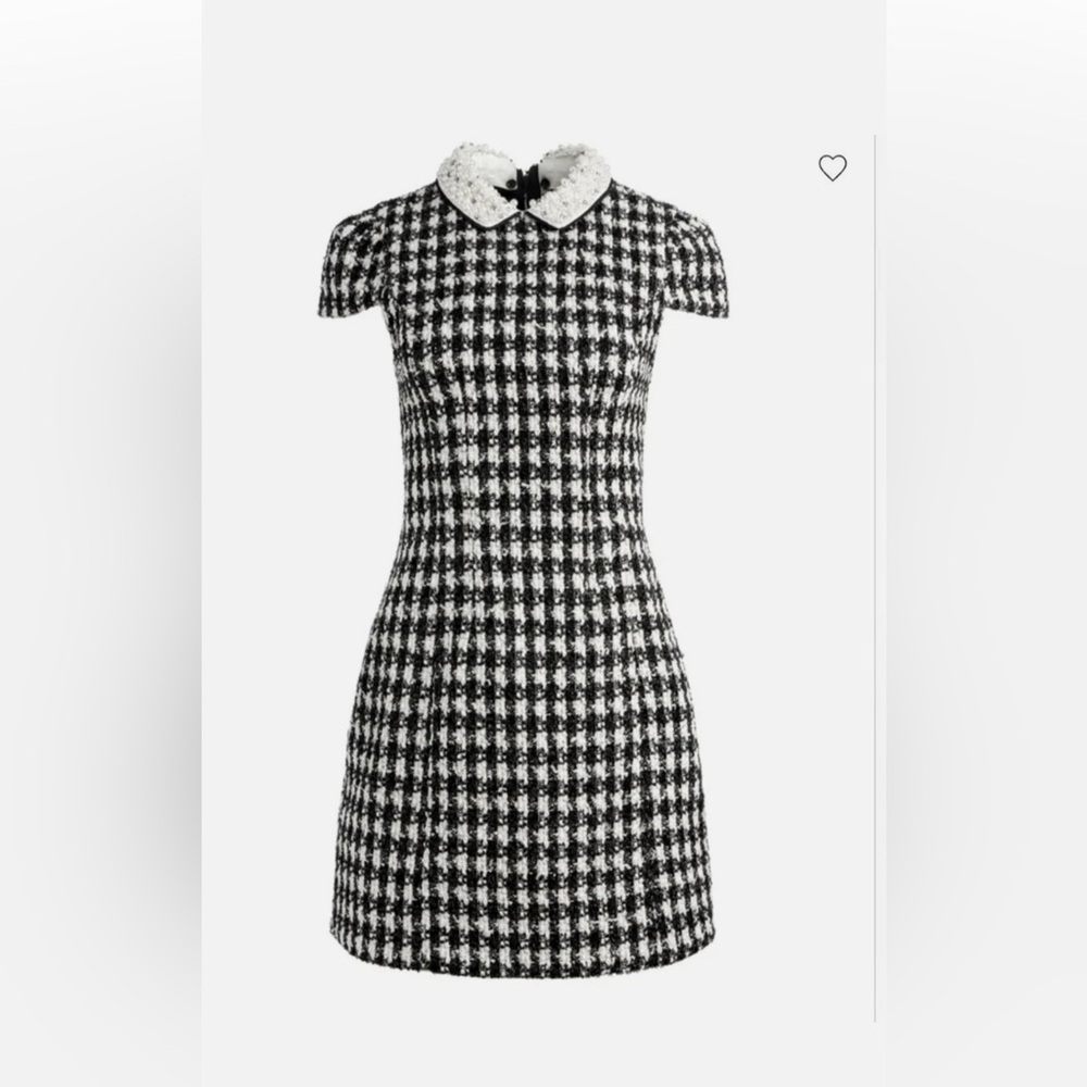 Alice + Olivia Velia Tweed Pearl Collar Mini Dress 0